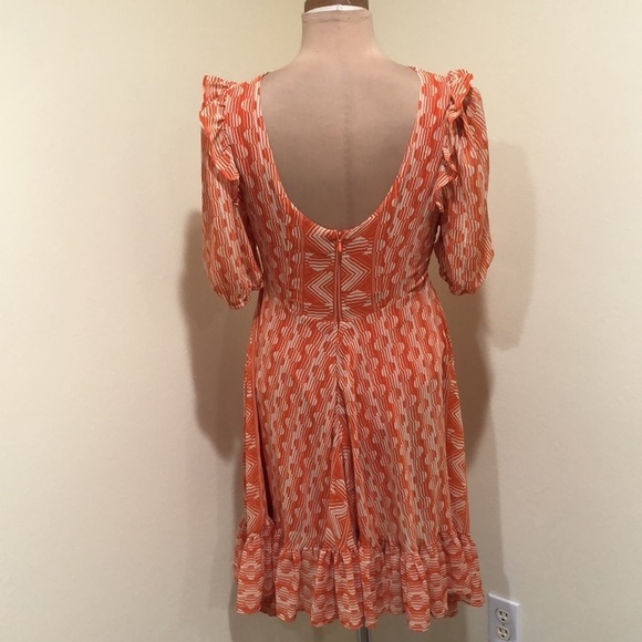 Urban Outfitters Dress Size Medium Orange Cream Geometric Print - Picture 5 of 11